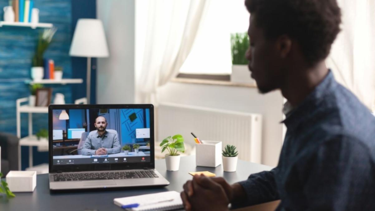 A presenter sharing a content optimization session on the Domain webinar platform